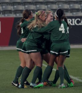 MV celebrates Scheuppert's goal. Photo by Tyler Merchant.