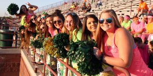 Senior girls line the front of the student section. "Excitement, that's all I'm feeling, excitement," senior Alexis Hooten said. It is a Mountain Vista tradition for the senior girls to stand at the front of the student section.