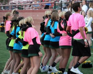 MV cheer leads the student body in cheers in between the first and second quarters.